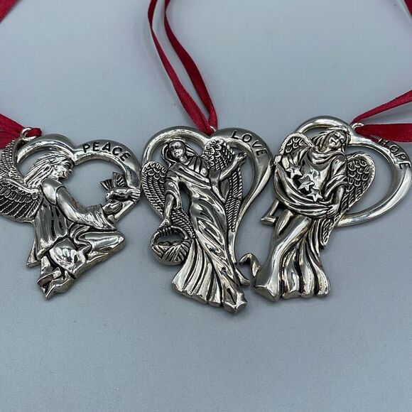 Gorham silver plate set  of 3 “love ,Peace, Hope”ornaments - Picture 2 of 5